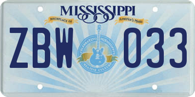 MS license plate ZBW033