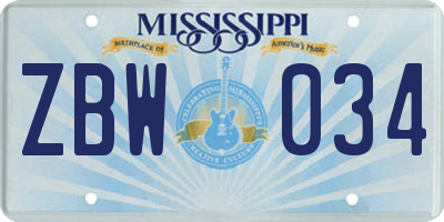 MS license plate ZBW034