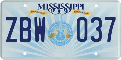 MS license plate ZBW037