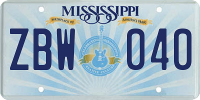 MS license plate ZBW040