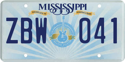 MS license plate ZBW041