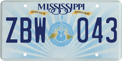 MS license plate ZBW043