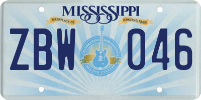 MS license plate ZBW046