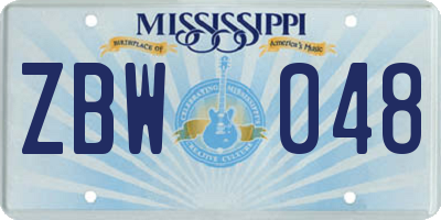 MS license plate ZBW048