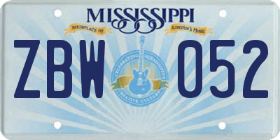 MS license plate ZBW052
