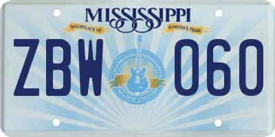 MS license plate ZBW060