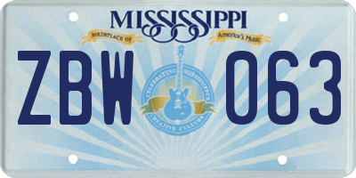 MS license plate ZBW063
