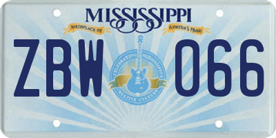 MS license plate ZBW066