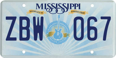 MS license plate ZBW067