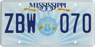 MS license plate ZBW070