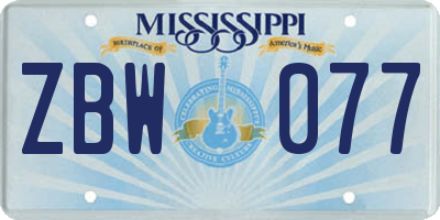 MS license plate ZBW077