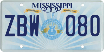 MS license plate ZBW080