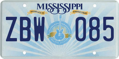 MS license plate ZBW085