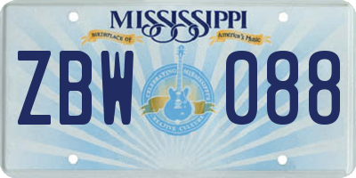 MS license plate ZBW088