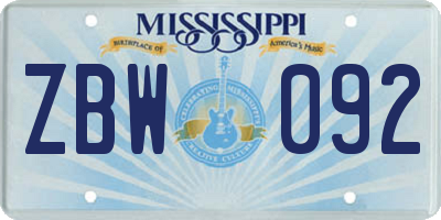 MS license plate ZBW092