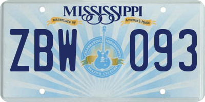 MS license plate ZBW093