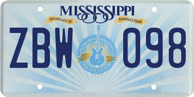 MS license plate ZBW098