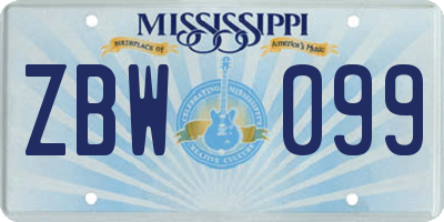 MS license plate ZBW099