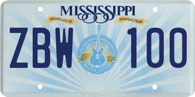 MS license plate ZBW100