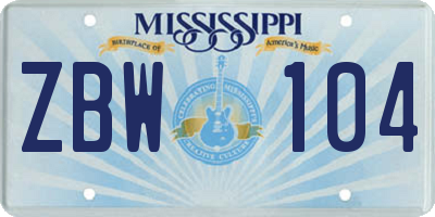 MS license plate ZBW104