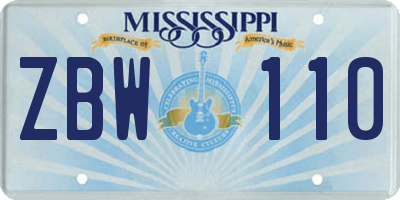 MS license plate ZBW110