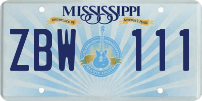 MS license plate ZBW111