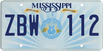 MS license plate ZBW112