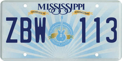 MS license plate ZBW113