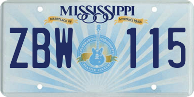 MS license plate ZBW115