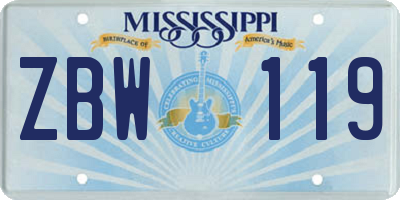 MS license plate ZBW119