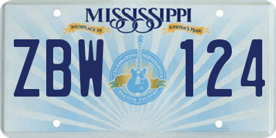 MS license plate ZBW124