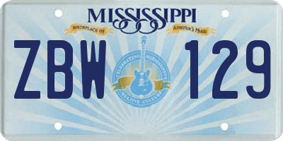 MS license plate ZBW129
