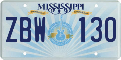 MS license plate ZBW130