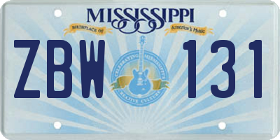 MS license plate ZBW131