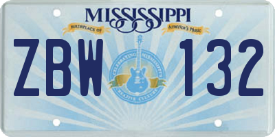 MS license plate ZBW132