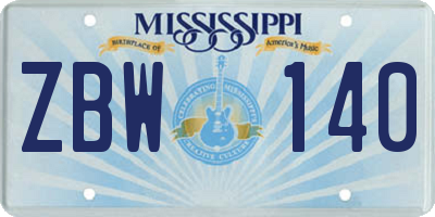 MS license plate ZBW140
