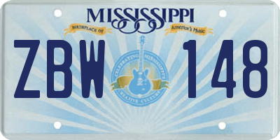 MS license plate ZBW148