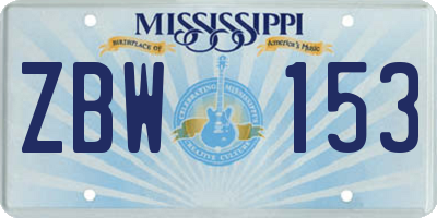 MS license plate ZBW153