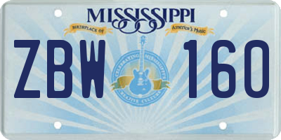 MS license plate ZBW160