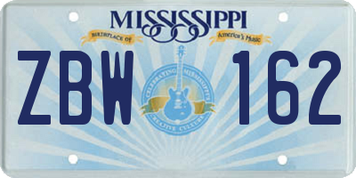 MS license plate ZBW162