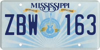 MS license plate ZBW163