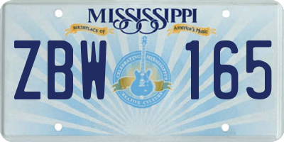 MS license plate ZBW165