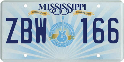 MS license plate ZBW166
