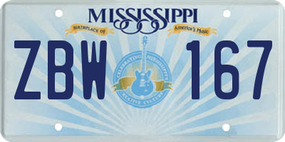 MS license plate ZBW167