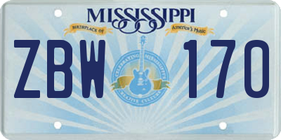MS license plate ZBW170