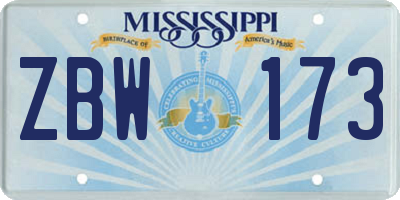MS license plate ZBW173