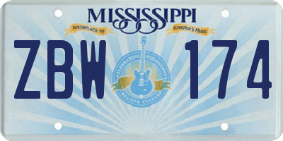 MS license plate ZBW174