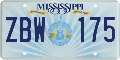 MS license plate ZBW175