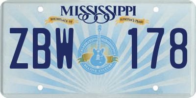 MS license plate ZBW178