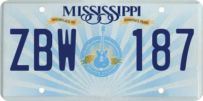 MS license plate ZBW187